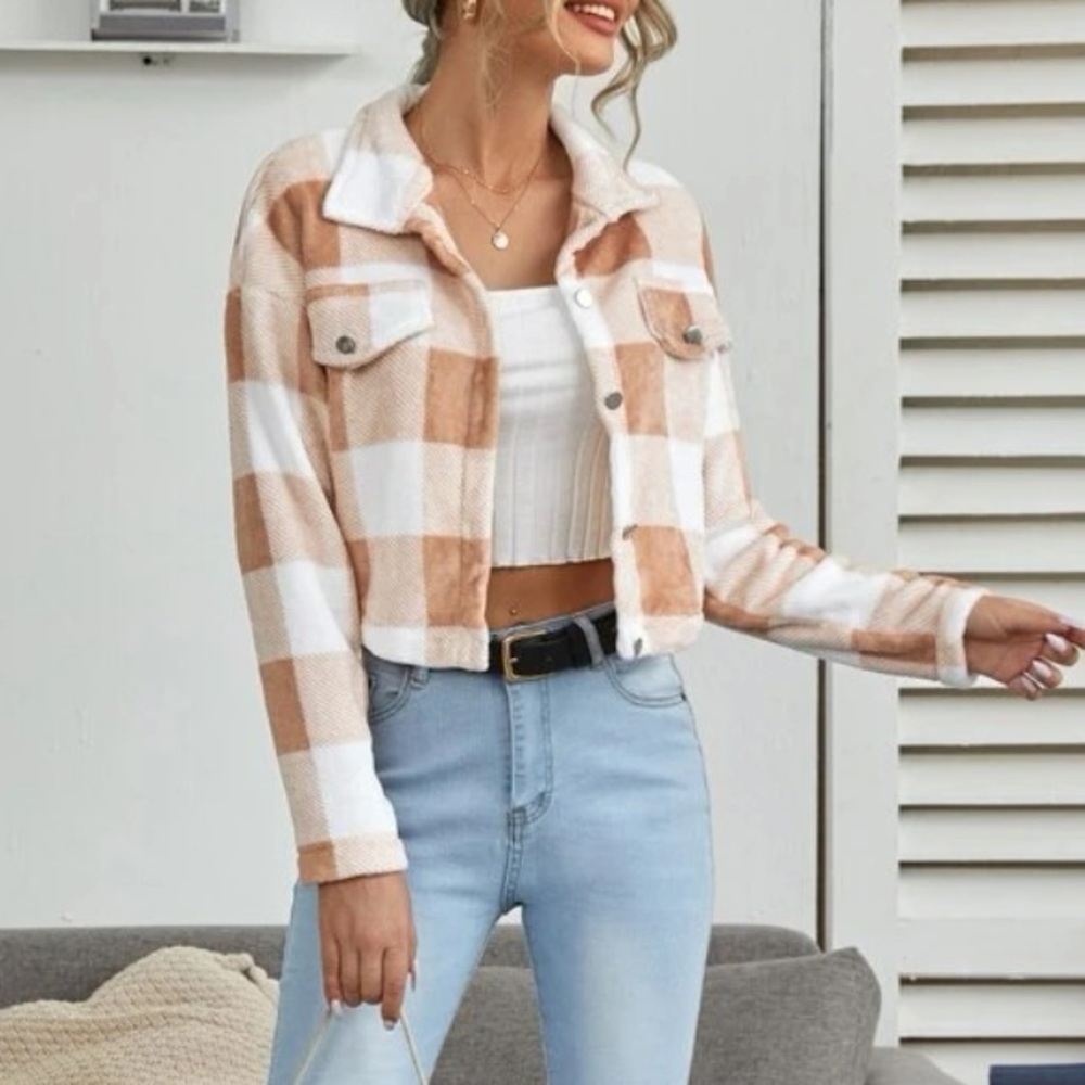 Frenchy Button Front Drop Shoulder Buffalo Plaid Jacket